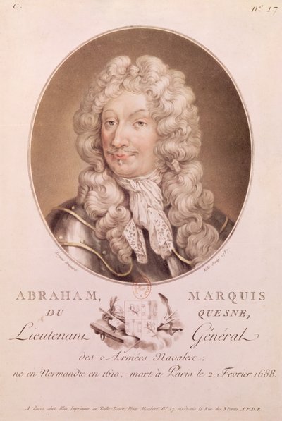 Portrait of Abraham Duquesne, Engraved by Ride by French School